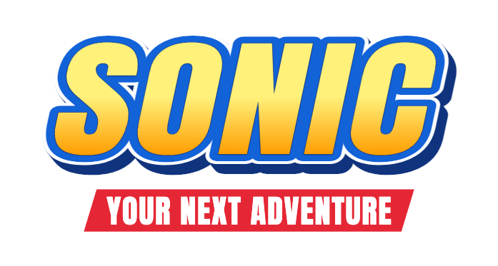 SONIC in gold and orange lettering with blue outlines, above YOUR NEXT ADVENTURE in a red band