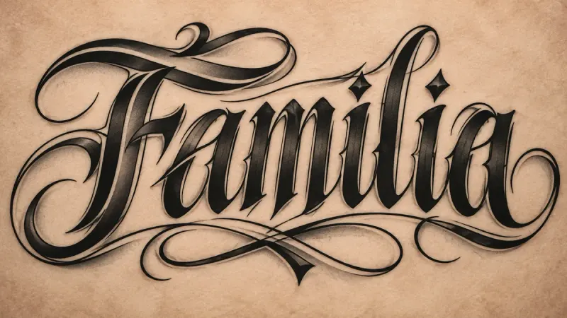 Familia rendered with the chicano lettering