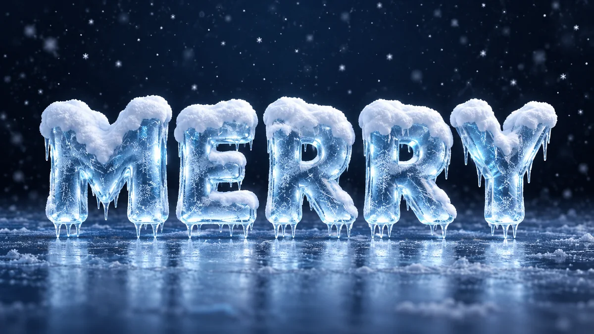 MERRY snowcap lettering style example; the video draft uses a portrait canvas