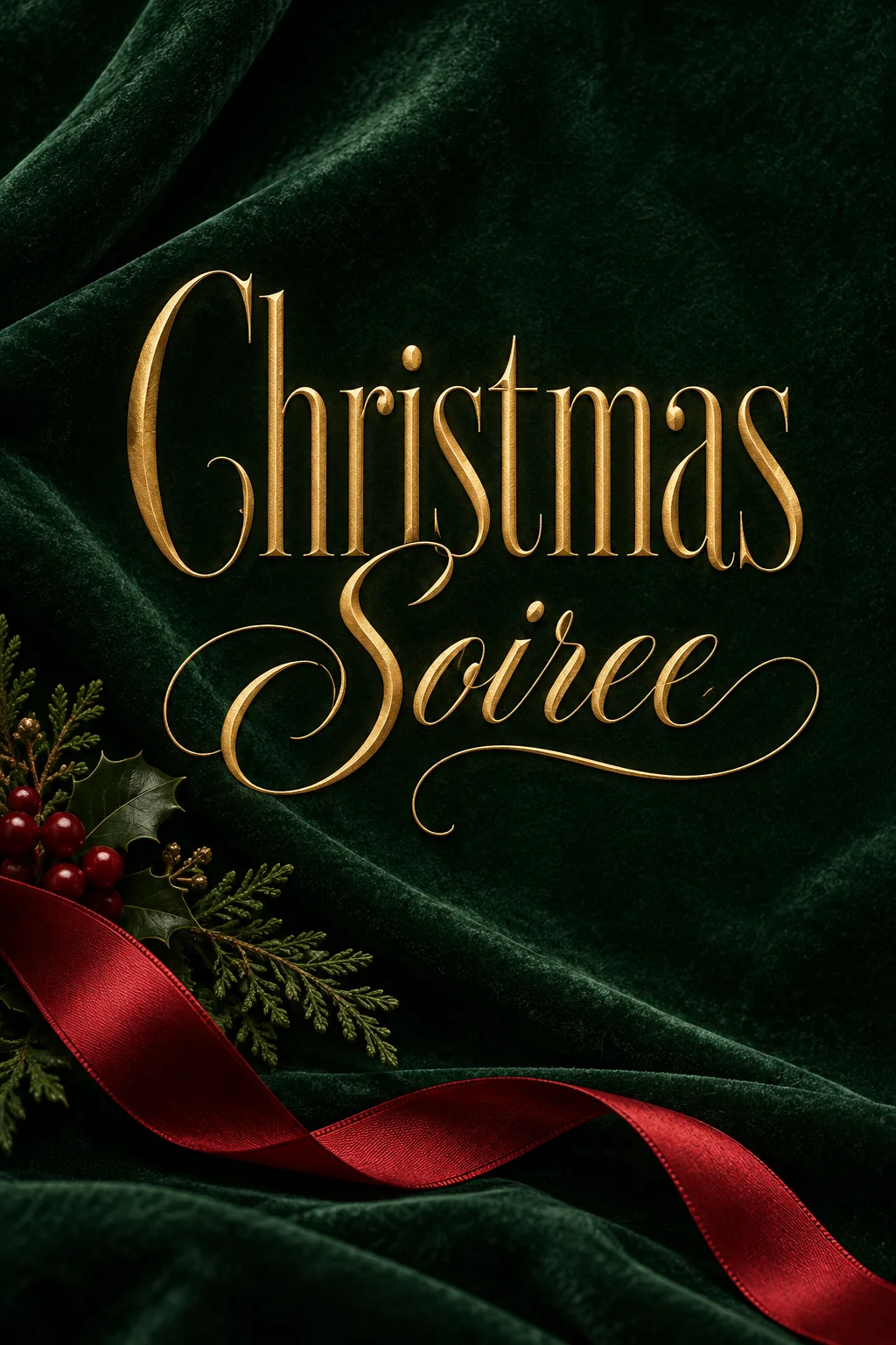 Christmas Soiree editorial event poster in gold lettering