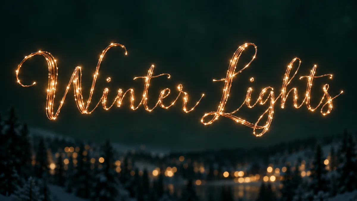 Winter Lights editorial lettering example with copper-wire lights